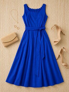 Anne Klein Blue MIDI Dress Fit and Flare Sleeveless Size 8 NWT